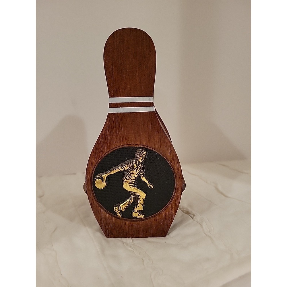 Vintage Bowling Pin Drink Coasters in Caddy Wood and Cork Set of 6